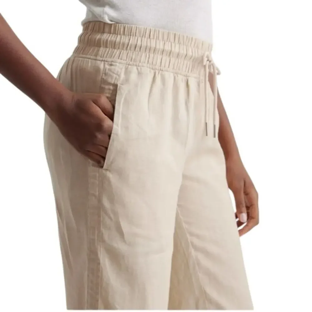 Quince 100% European Linen Wide Leg Pants XS Flax Beige Pull On 27